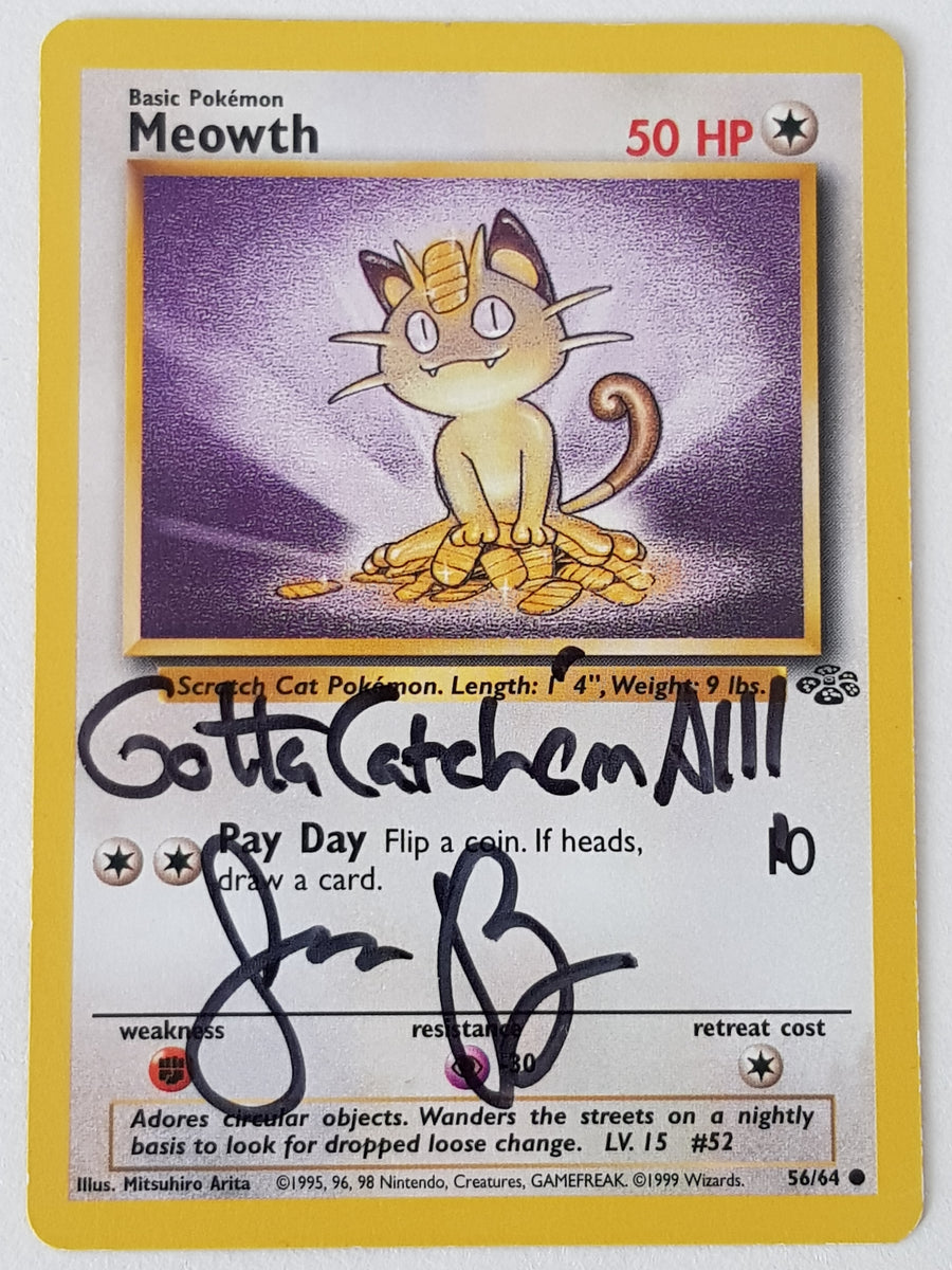 Pokemon Jungle Meowth #56/64 Trading Card (Signed by Jason Paige