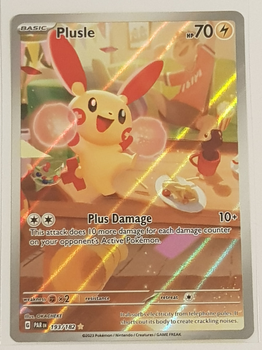 Pokemon Scarlet and Violet Paradox Rift Plusle #193/182 Full Art  illustration Rare Holo Trading Card