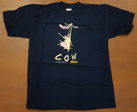 1999 Cartoon Network Cow and Chicken Super Cow T-shirt XL Black (Vtg)
