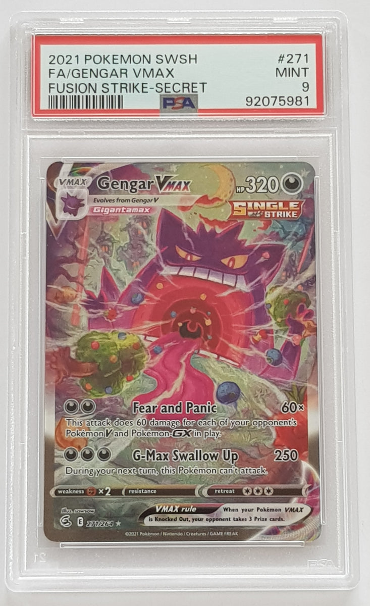Pokemon Sword and Shield Fusion Strike Gengar Vmax #271/264 PSA 9 Alt Rotterdam Comics Pokemon Sword and Shield Fusion Strike Gengar Vmax #271/264 PSA 9 Alt Rotterdam Comics