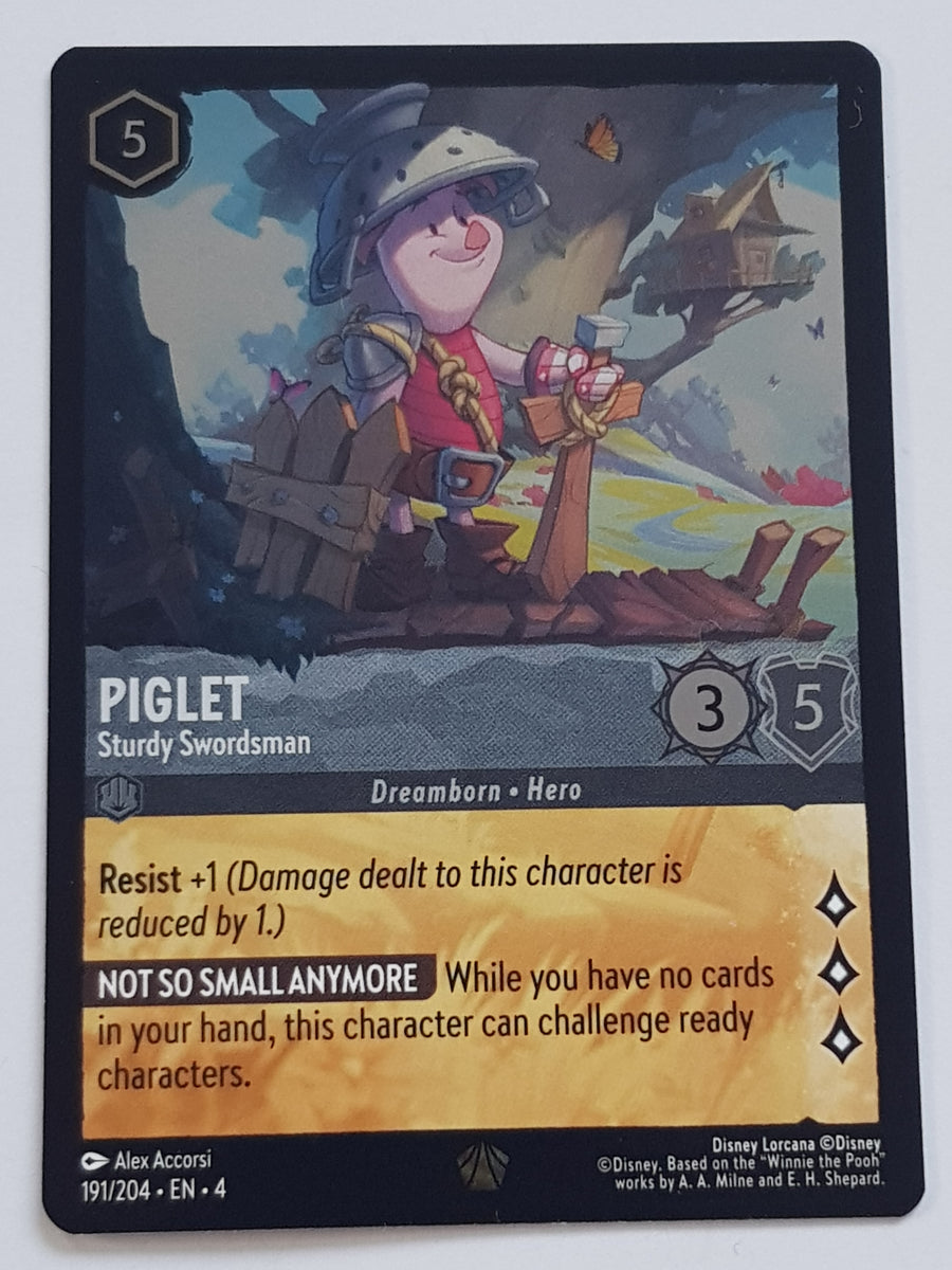 piglet lorcana card Disney Lorcana Ursula's Return Piglet Sturdy Swordsman #191/204 Legendary  Rare Foil Trading Card