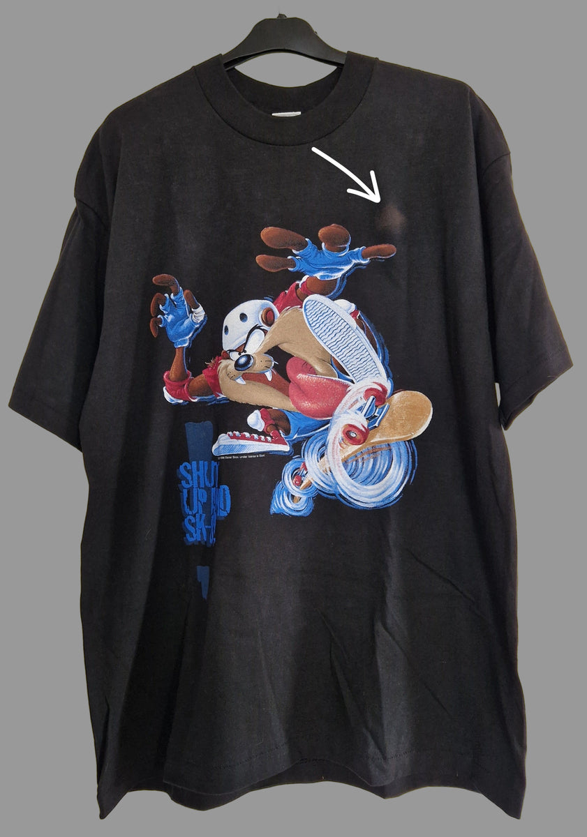 1996 Looney Tunes - Taz Shut Up and SK-8 T-Shirt XL Black (Vtg