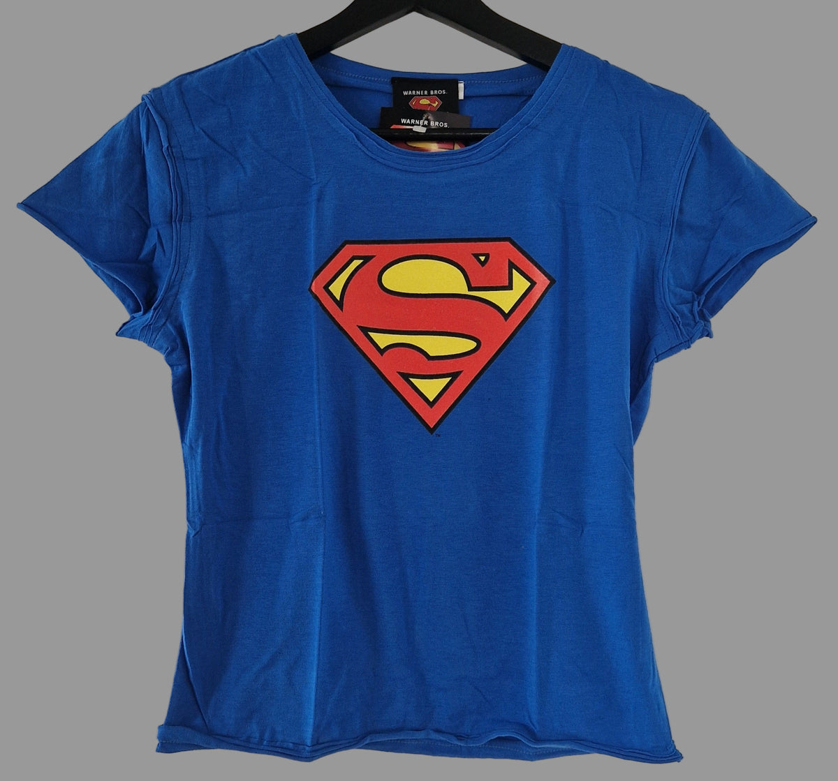 2004 Superman Logo Double Border Womens T-Shirt M Blue (Vtg 