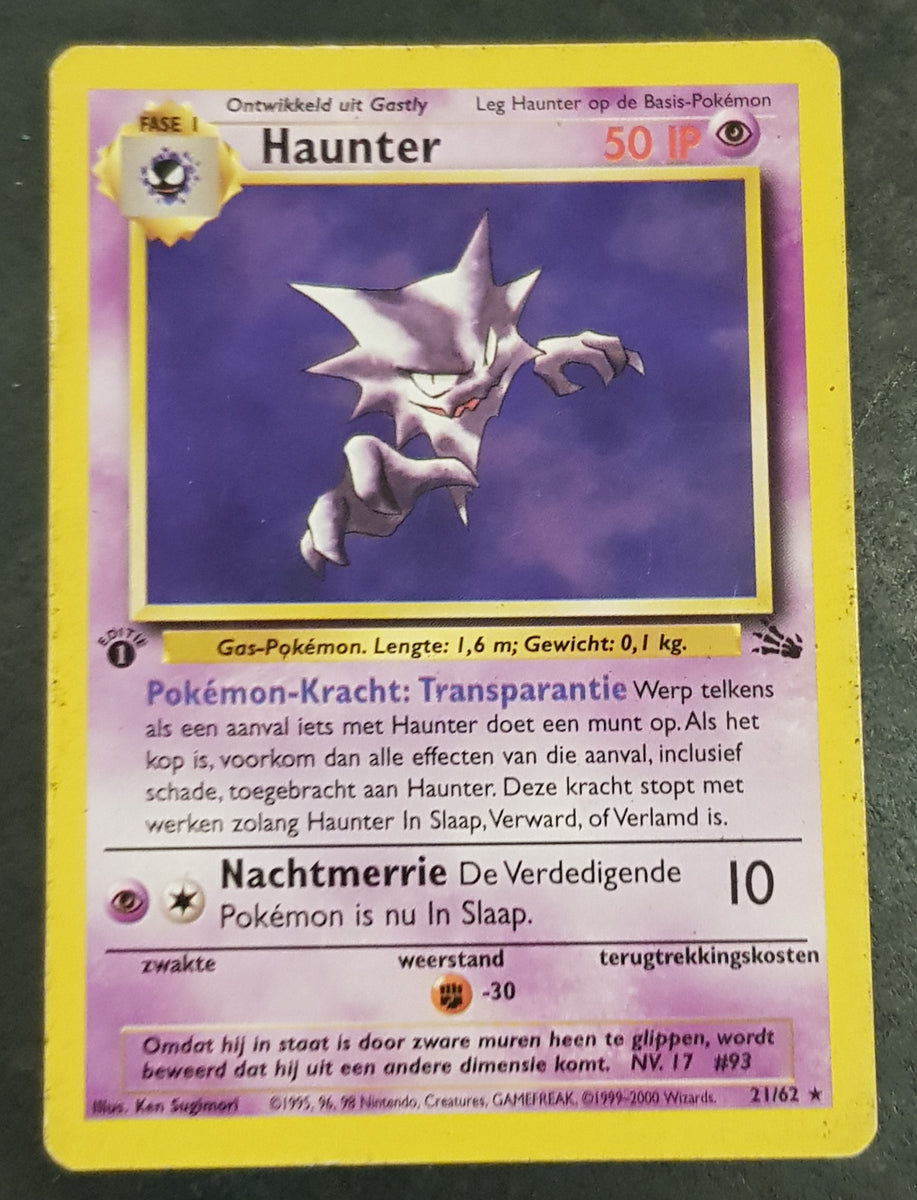 first edition haunter pokemon card Picked this up in a random lot, figured you guys would enjoy this blue stain : r/PokemonMisprints style setup or your main portfolio Pokemon Dutch Fossil Haunter (1st