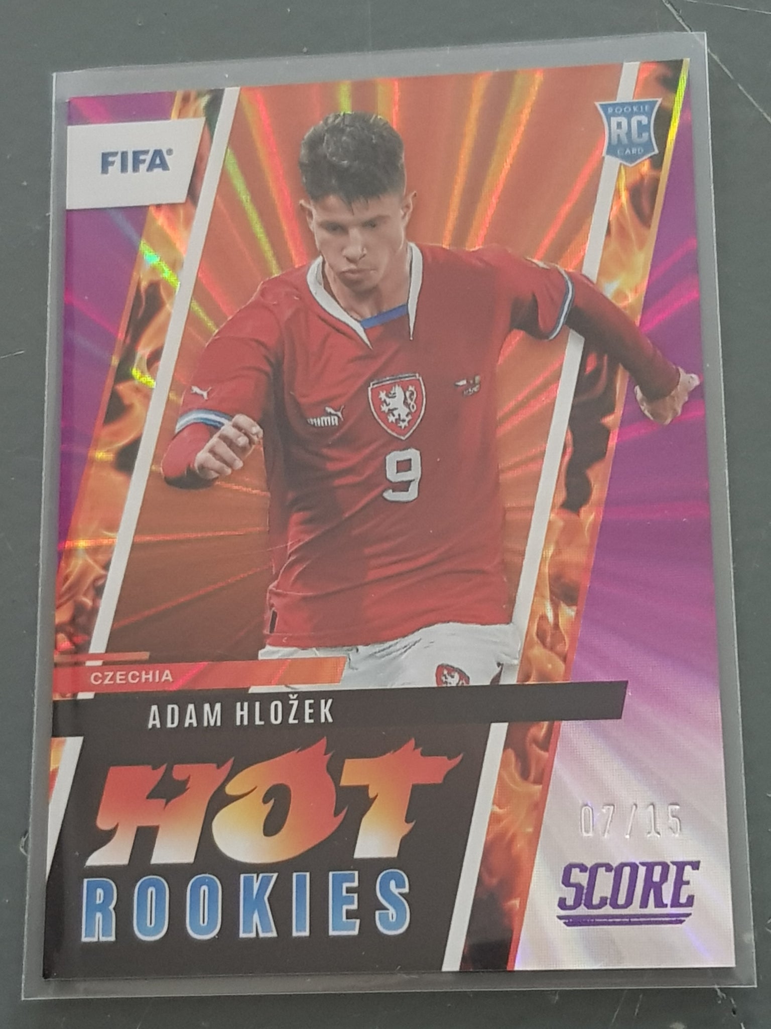 2022-23 Panini Score FIFA Adam Hložek Hot Rookies #6 Purple Laser Parallel /15 Rookie Card