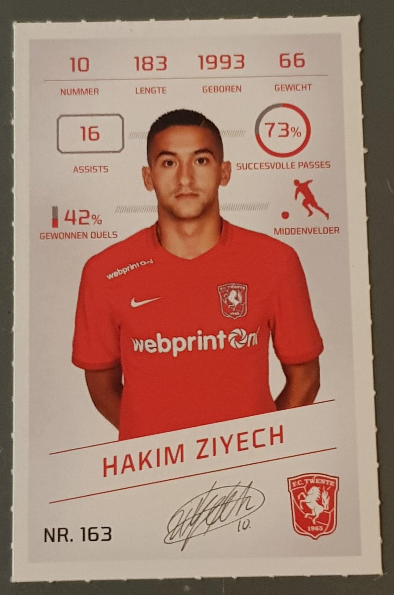 2015-16 Eredivisie Hakim Ziyech #163 Rookie Sticker (Plus)