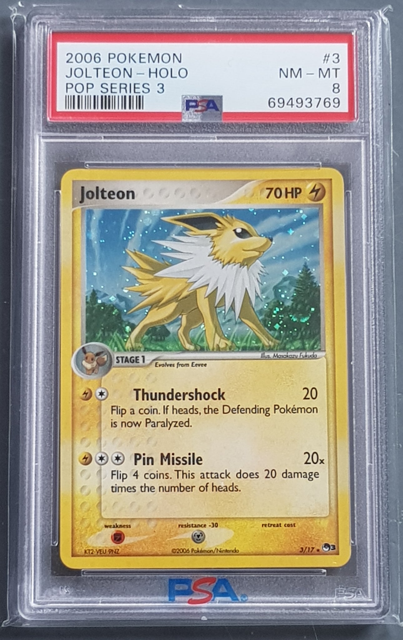Pokemon Pop Series 3 Jolteon #3/17 PSA 8 Rare Holo Trading Card Rotterdam Comics Pokemon Pop Series 3 Jolteon #3/17 PSA 8 Rare Holo Trading Card Rotterdam Comics
