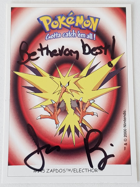 Pokemon #145 - Zapdos Dunkin Trading Card Sticker (Signed by Jason Paige)