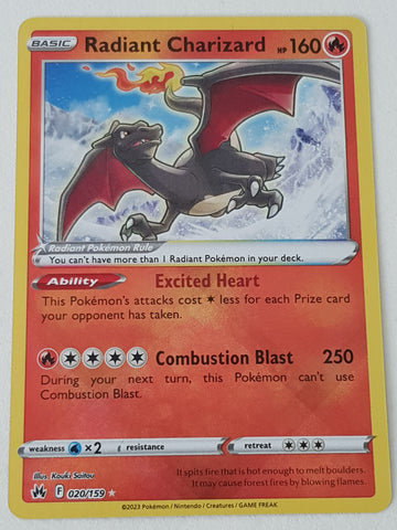 Pokemon Crown Zenith Radiant Charizard #20/159 Holo Trading Card