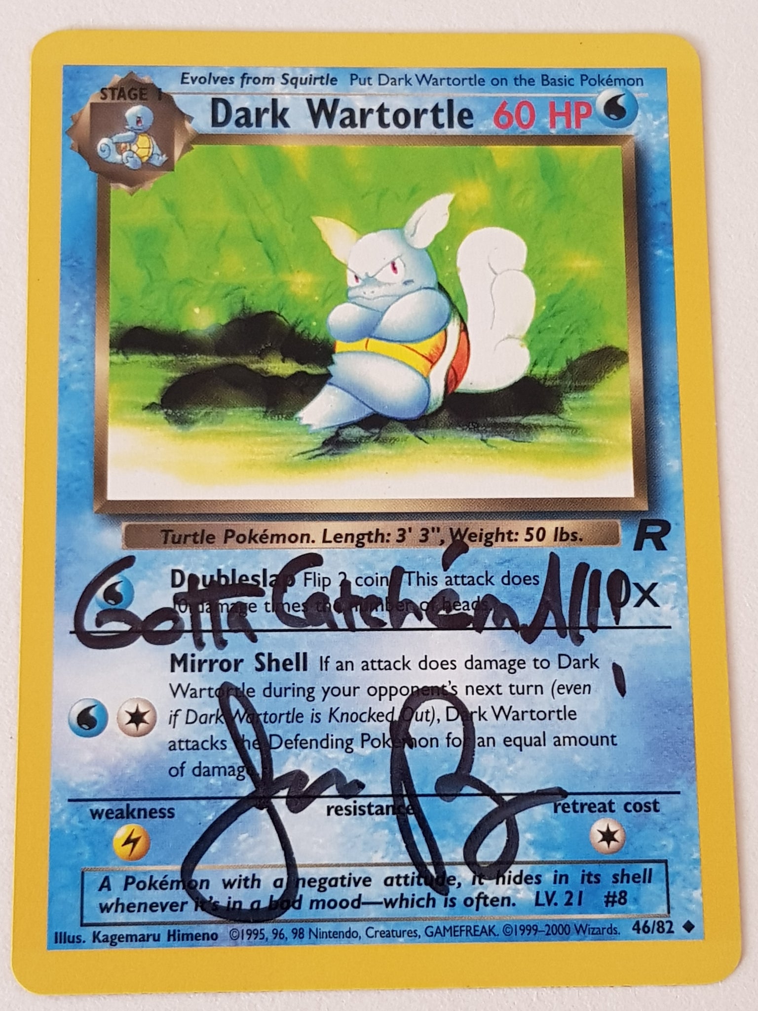 1995 dark wartortle pokemon card value Pokemon Team Rocket Dark Wartortle #46/82 Trading Card (Signed by Jason Paige)