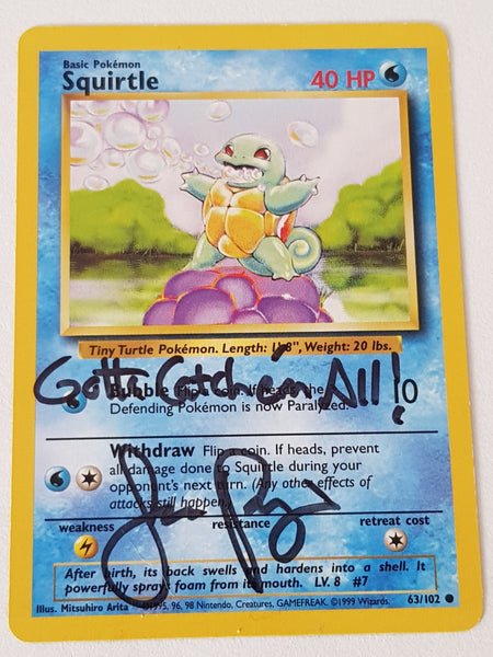 Pokemon Base Squirtle #63/102 Trading Card (Signed by Jason Paige)