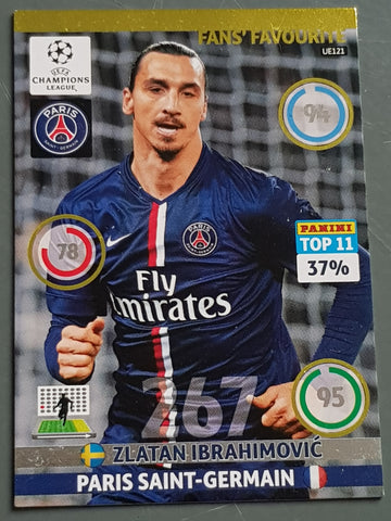 2014-2015 Panini Adrenalyn Champions League Update Edition Zlatan Ibrahimovic #UE121 Fan's Favourite Trading Card