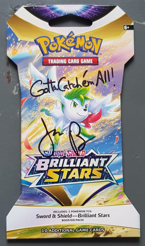 Pokemon Brilliant Stars Sealed Sleeved Trading Card Booster Pack (Signed by Jason Paige)