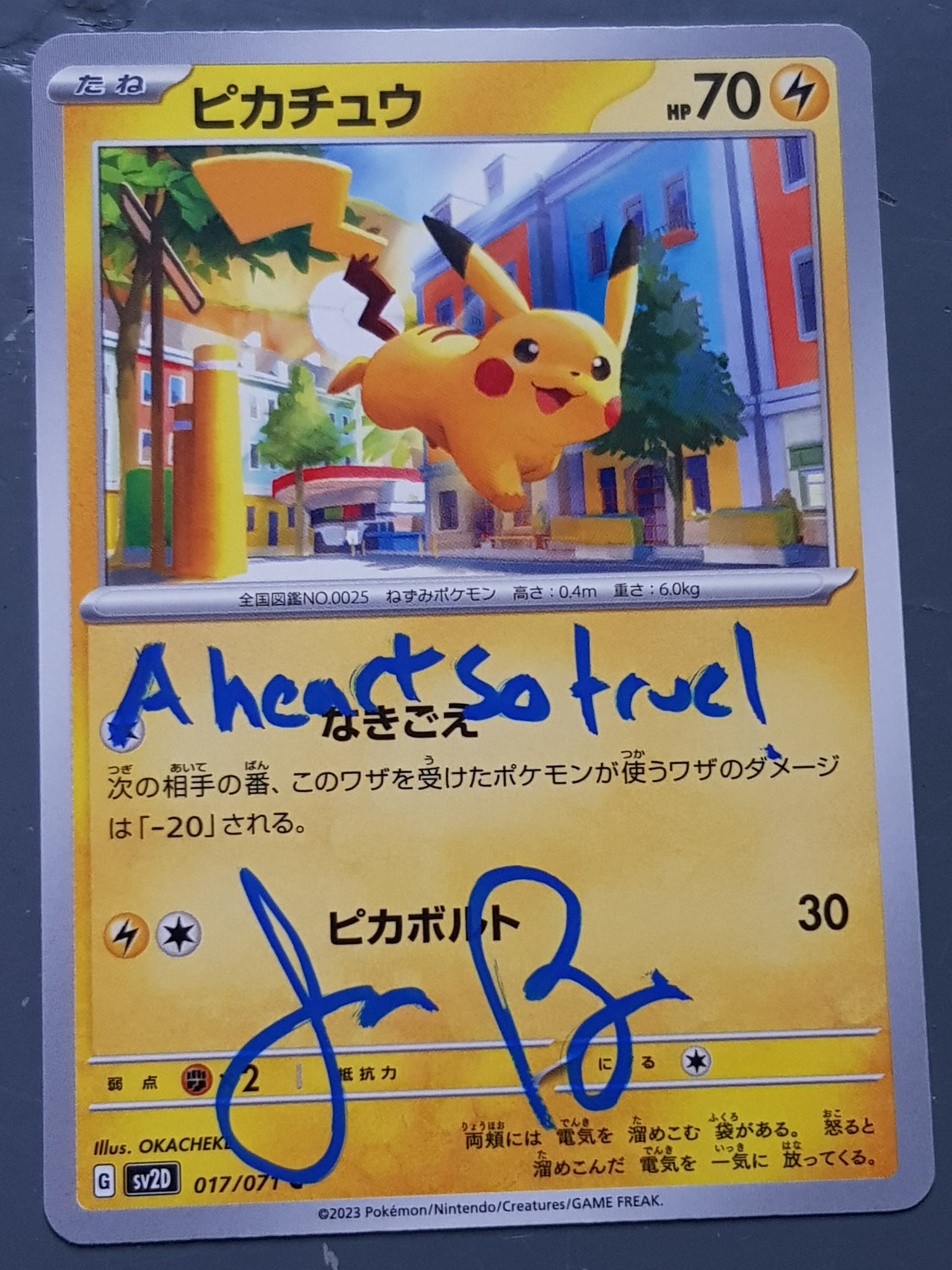 Pokemon Scarlet and Violet Clay Burst sv2D Pikachu #017/071 Japanese Trading Card (Signed by Jason Paige)