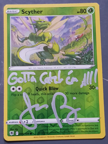 Pokemon Sword and Shield Astral Radiance Scyther #005/189 Reverse Holo Trading Card (Signed by Jason Paige)