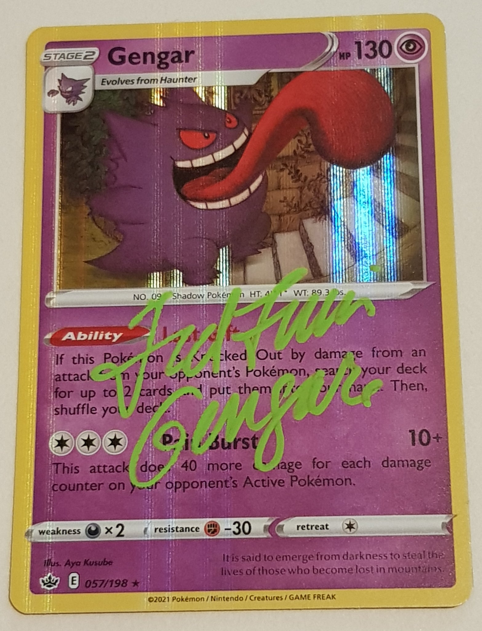 Pokemon Sword and Shield Chilling Reign Gengar #057/198 Holo Rare Trading Card (Signed by Ted Lewis)