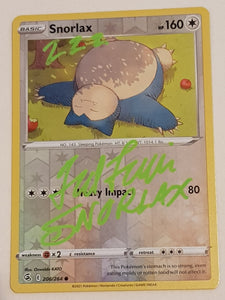 Pokemon Sword and Shield Fusion Strike Snorlax #206/264 Reverse Holo Trading Card (Signed by Ted Lewis)