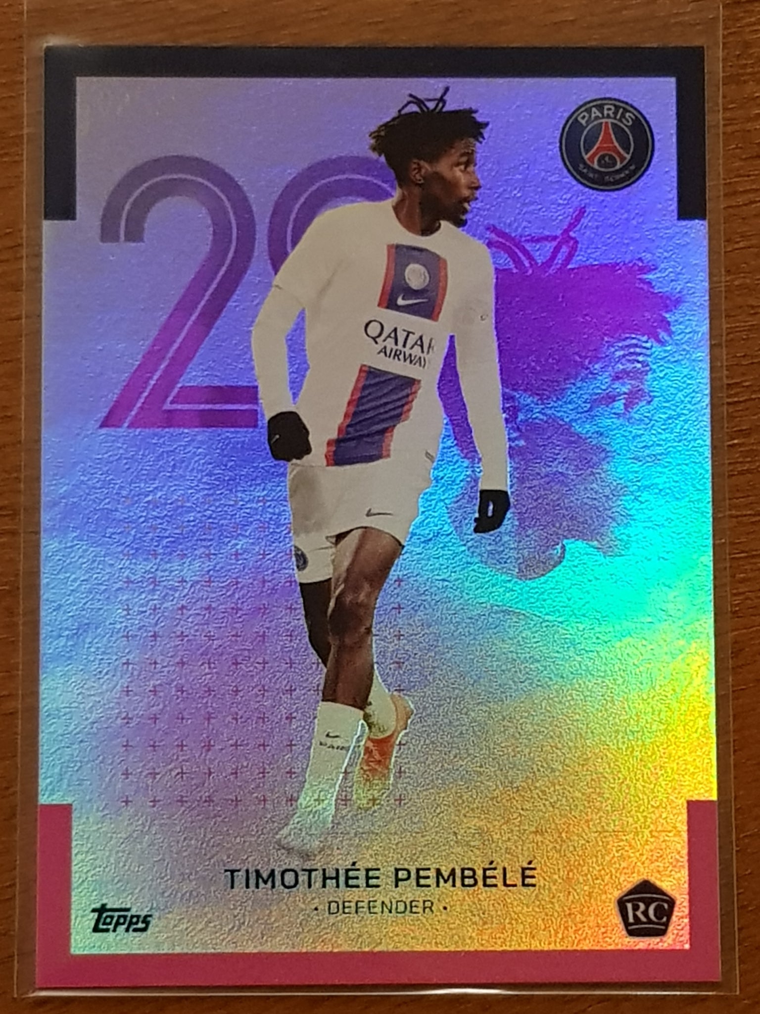 2022-23 Topps Paris Saint-Germain Team Set First Team Timothée Pembélé #18 Pink Parallel /99 Rookie Card