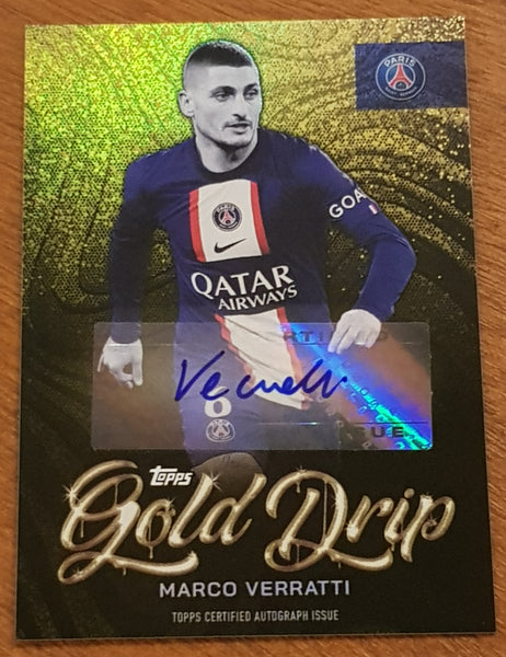 2022-23 Topps Paris Saint-Germain Team Set Gold Drip Marco Verratti #GD-MV /50 Autograph Card