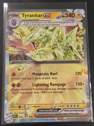 Pokemon Scarlet and Violet Obsidian Flames Tyranitar Ex #066/197 Holo Trading Card