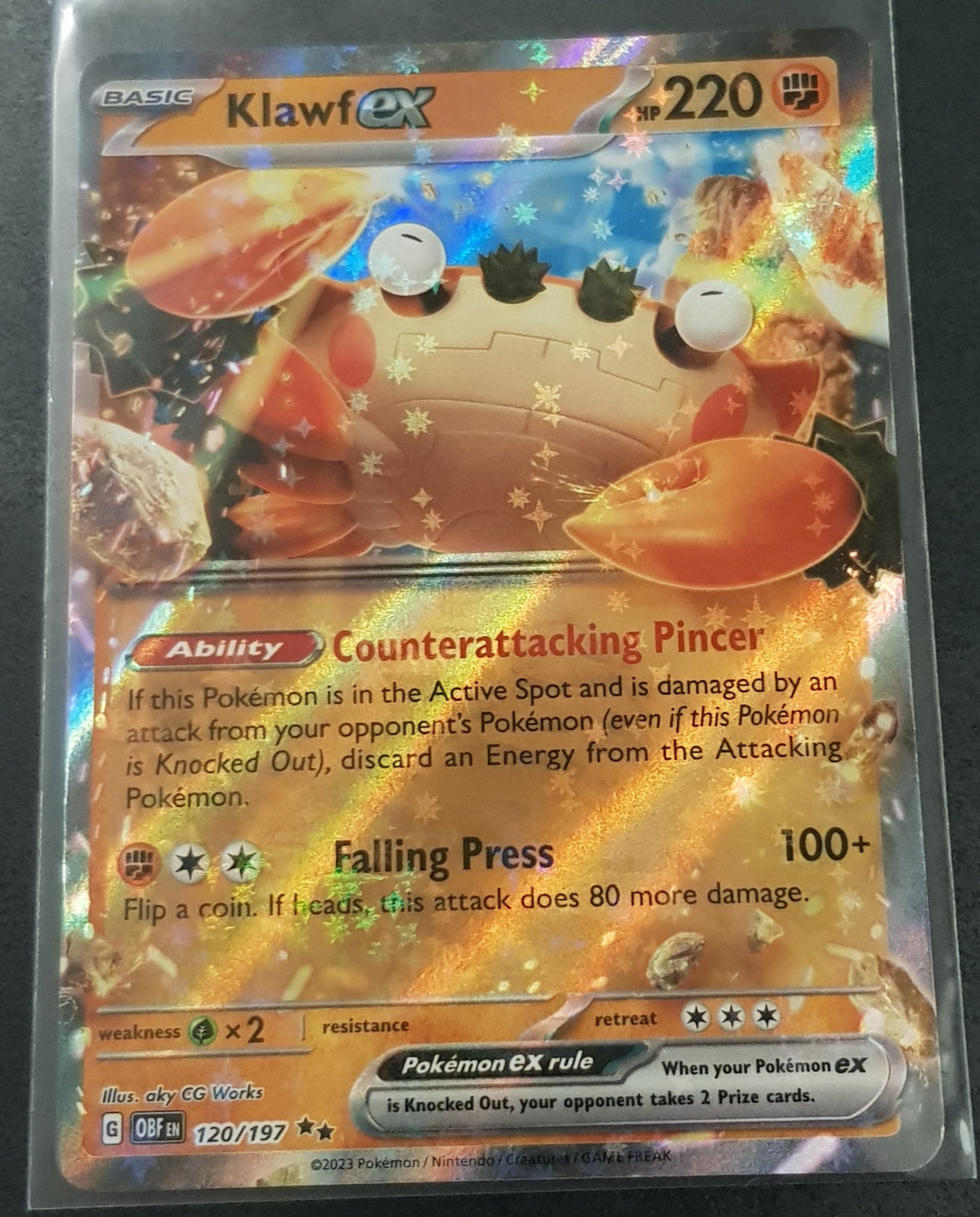 Pokemon Scarlet and Violet Obsidian Flames Klawf Ex #120/197 Holo Trading Card