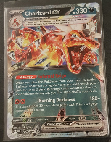 Pokemon Scarlet and Violet Obsidian Flames Charizard Ex #125/197 Holo Trading Card