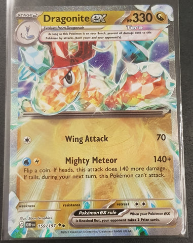 Pokemon Scarlet and Violet Obsidian Flames Dragonite Ex #159/197 Holo Trading Card