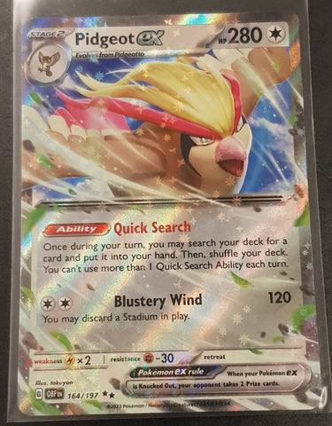 Pokemon Scarlet and Violet Obsidian Flames Pidgeot Ex #164/197 Holo Trading Card