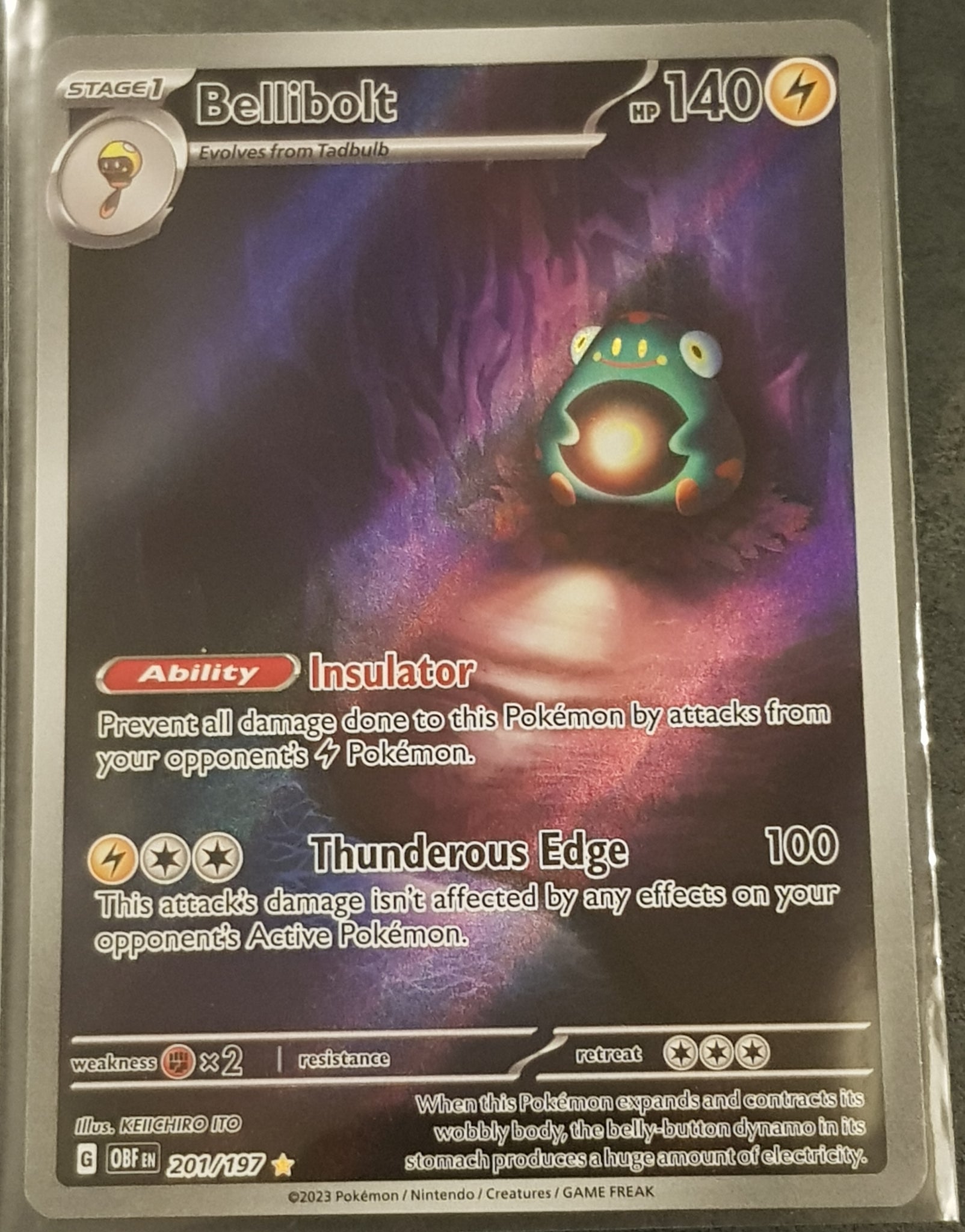 Pokemon Scarlet and Violet Obsidian Flames Bellibolt #201/197 Illustration Rare Holo Trading Card