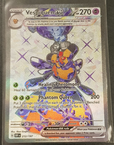Pokemon Scarlet and Violet Obsidian Flames Vespiquen Ex #212/197 Full Art Secret Rare Holo Trading Card