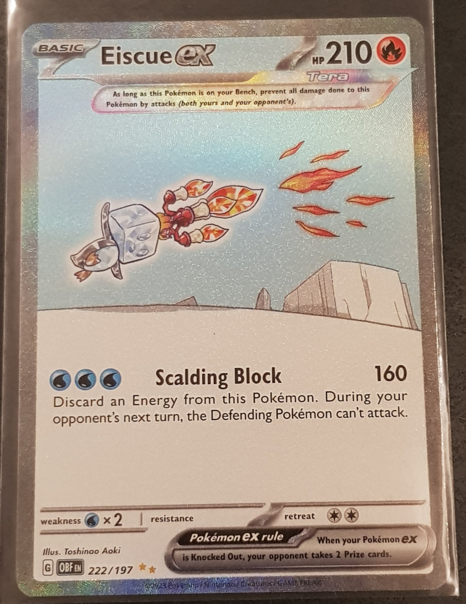 Pokemon Scarlet and Violet Obsidian Flames Eiscue Ex #222/197 Illustration Rare Holo Trading Card