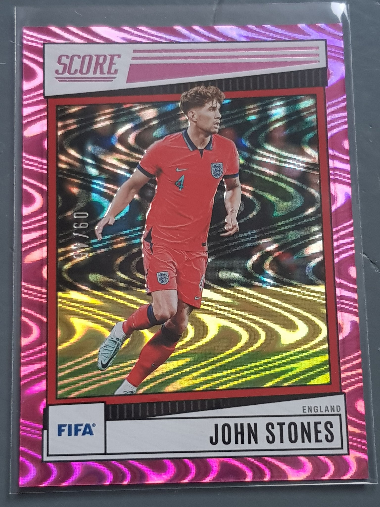 2022-23 Panini Score FIFA John Stones #46 Pink Swirl Parallel /45 Trading Card