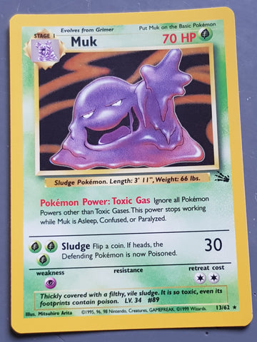 Pokemon Fossil Muk #13/62 Holo Trading Card
