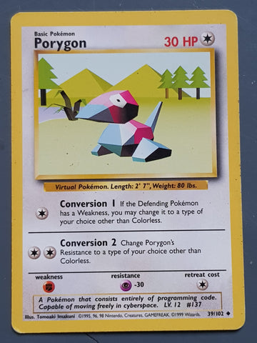 Pokemon Base Porygon #39/102 Trading Card