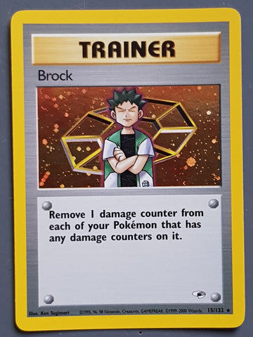 Pokemon Gym Heroes Brock #15/132 Holo Trading Card (Swirl)