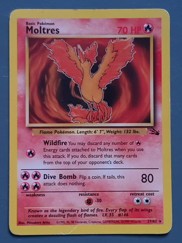 Mavin  Moltres Fossil Unlimited Set 12/62 Shiny Holo Rare Genuine Pokemon  Card 1999