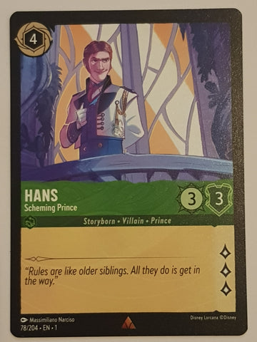 Disney Lorcana the First Chapter Hans Scheming Prince #78/204 Trading Card