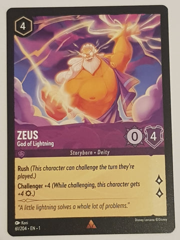 Disney Lorcana the First Chapter Zeus God of Lightning #61/204 Rare Trading Card