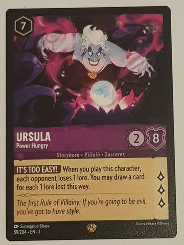 Disney Lorcana the First Chapter Ursula Power Hungry #59/204 Legendary Rare Trading Card