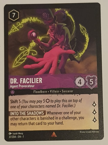 Disney Lorcana the First Chapter Dr. Facilier Agent Provocateur #37/204 Rare Trading Card