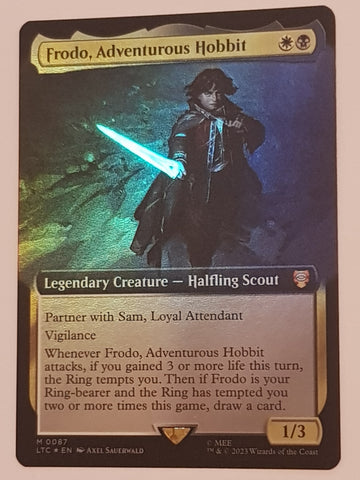 Magic the Gathering Lord of the Rings Frodo, Adventurous Hobbit LTC #087 (Extended Art) Foil Trading Card