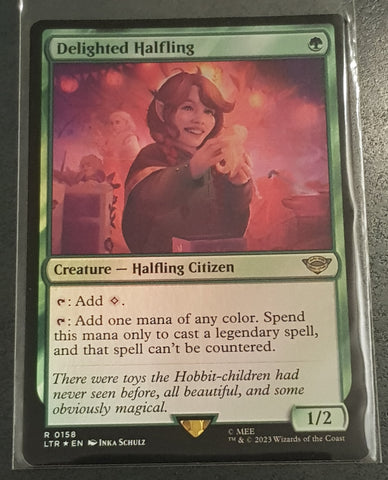 Magic the Gathering Lord of the Rings Delighted Halfling LTR #158 Foil Trading Card