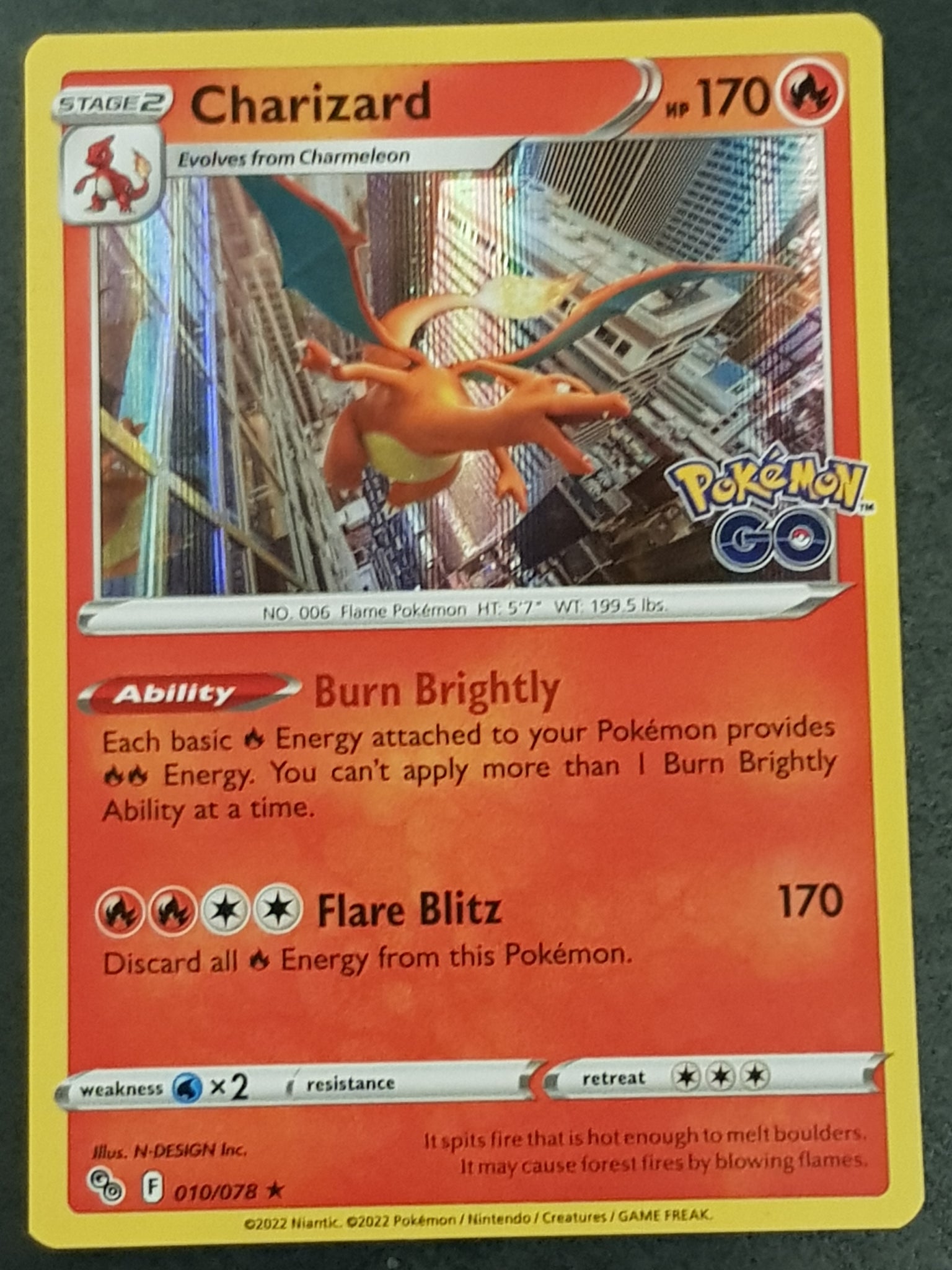 Pokemon Go Charizard #10/78 Holo Trading Card