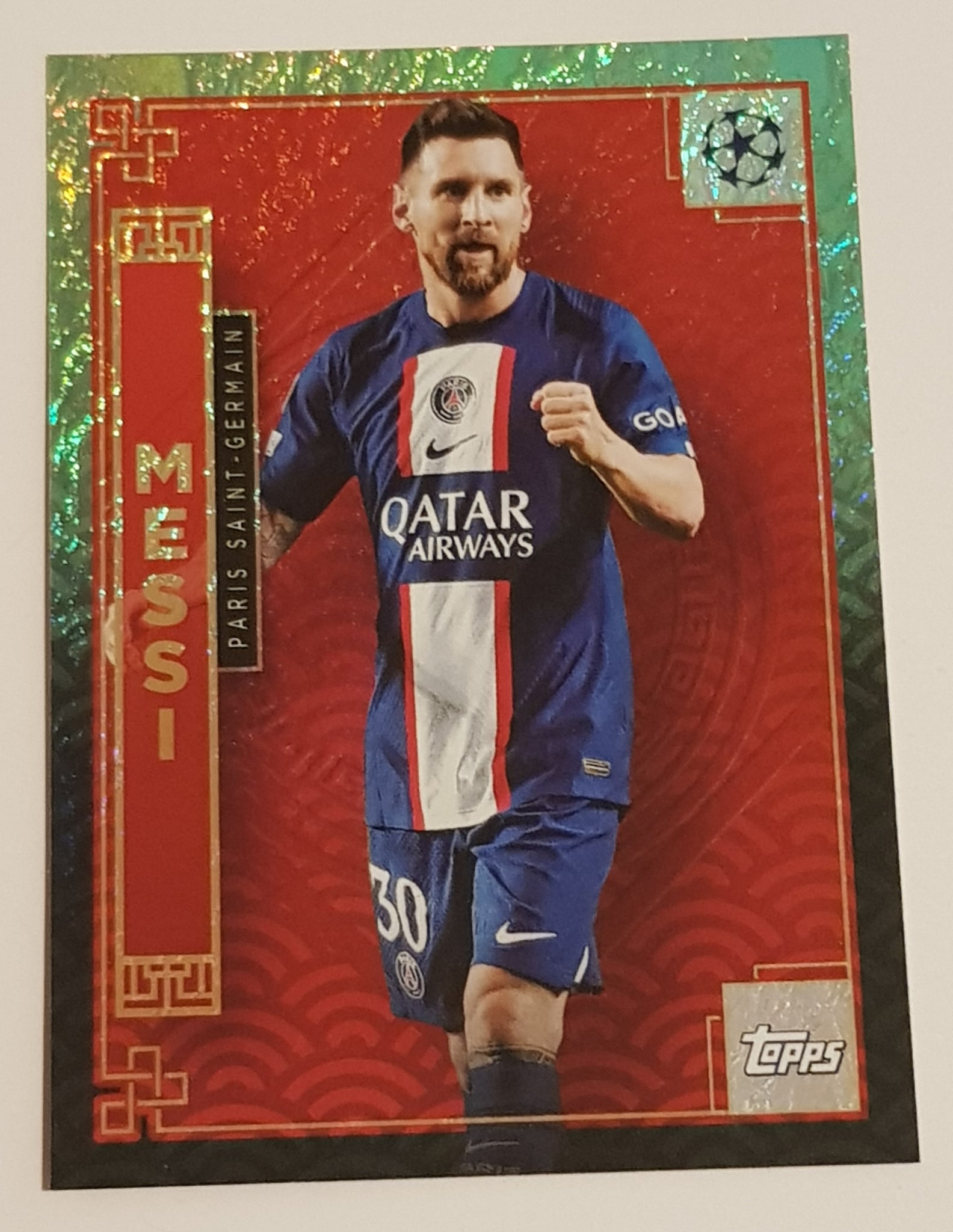 2022-23 Topps UEFA Club Competitions Jade Edition Lionel Messi Chinese New Year #NY-1 Trading Card