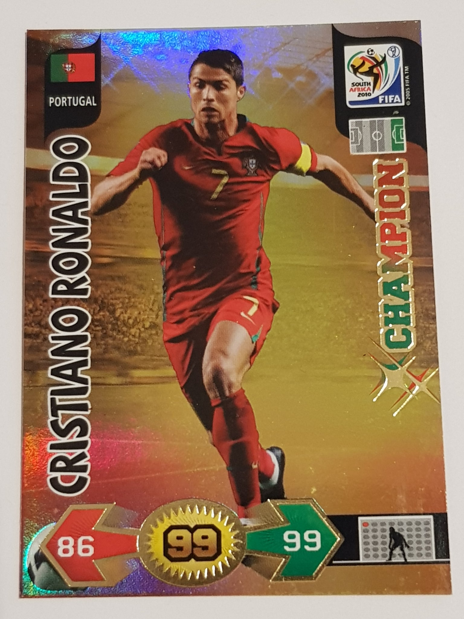 2010 Panini Adrenalyn FIFA World Cup South Africa Cristiano Ronaldo Champion Trading Card