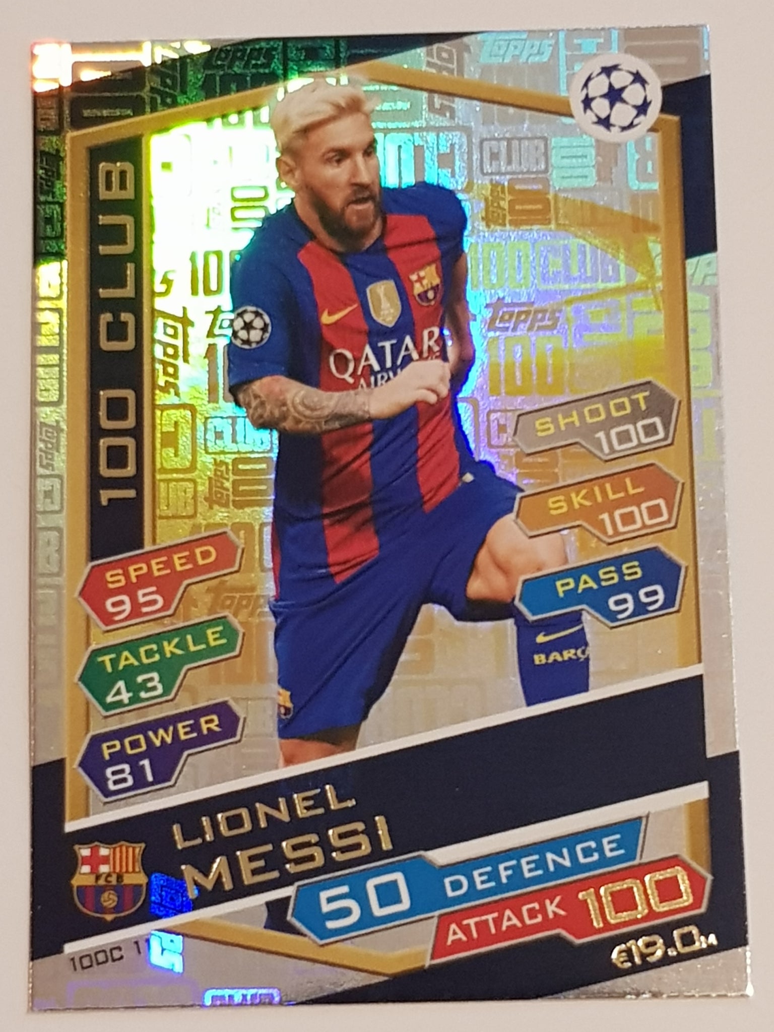 2016-17 Topps Match Attax 100 Club Lionel Messi #100C 11 Trading Card