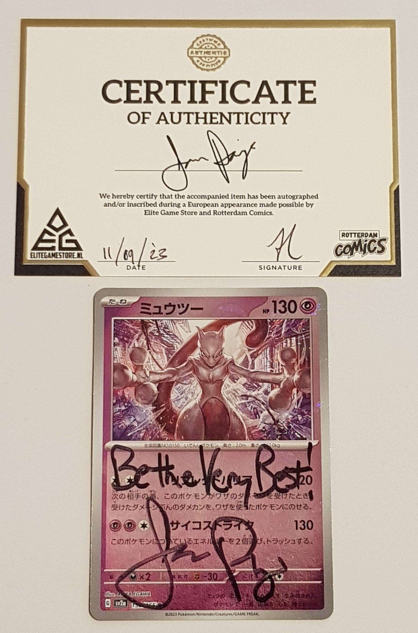 Pokemon Scarlet and Violet 151 Mewtwo #150/165 Japanese Pokeball Holo Variation Trading Card (Signed by Jason Paige)