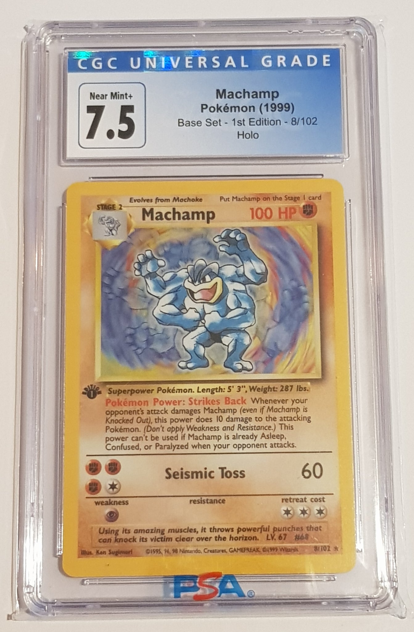 Pokemon Base Set Machamp (1st edition) #8/102 CGC 7.5 Holo Trading Card