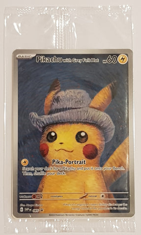 Pokemon x Van Gogh Museum Pikachu with Grey Felt Hat #SVP-085 Black Star Promo Trading Card