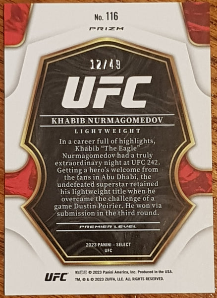 2023 Panini Select UFC Khabib Nurmagomedov #116 Premier Level Blue Disco Prizm Parallel /49 Trading Card